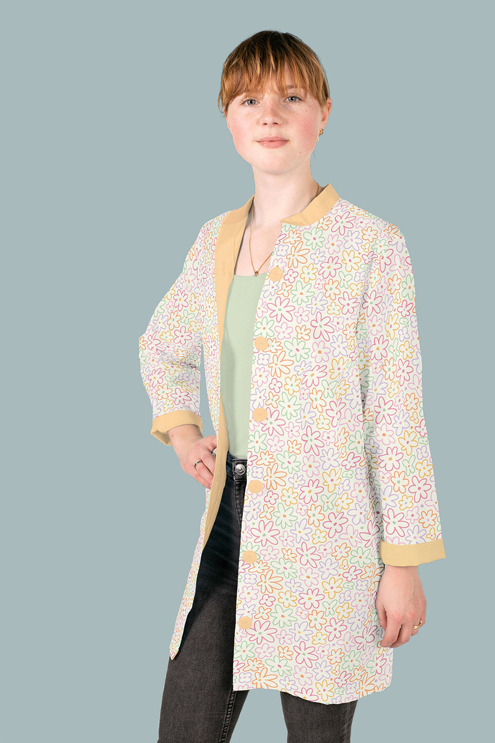 Cotton Poplin Printed Flowers Off White