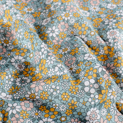 Cotton Poplin Printed Flowers Petrol