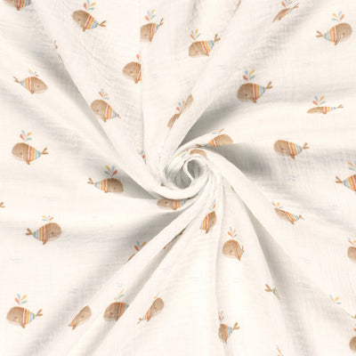 Double Gauze Printed Whales Off White