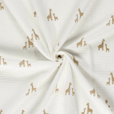 Double Gauze Printed Giraffes Off White