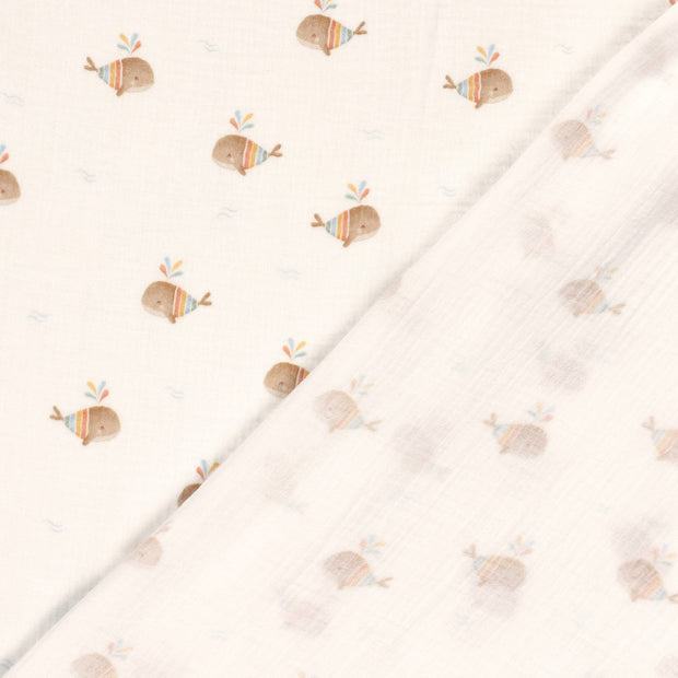 Double Gauze Printed Whales Off White