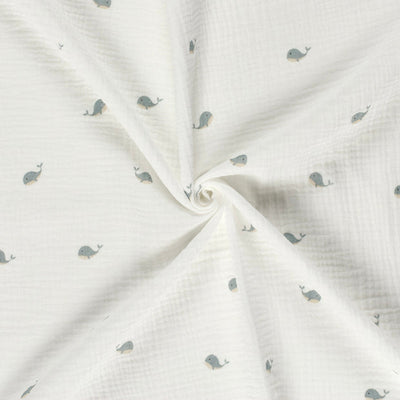 Double Gauze Printed Whales Off White