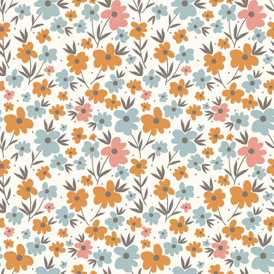 Cotton Poplin Printed Flowers Off White