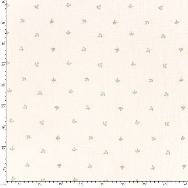 Double Gauze Printed Leaves Off White