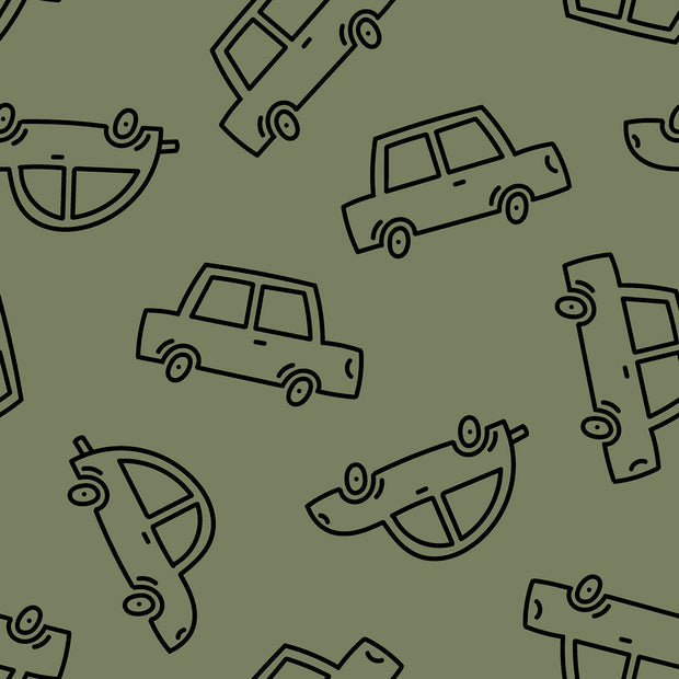 French Terry Printed Cars Dark Green
