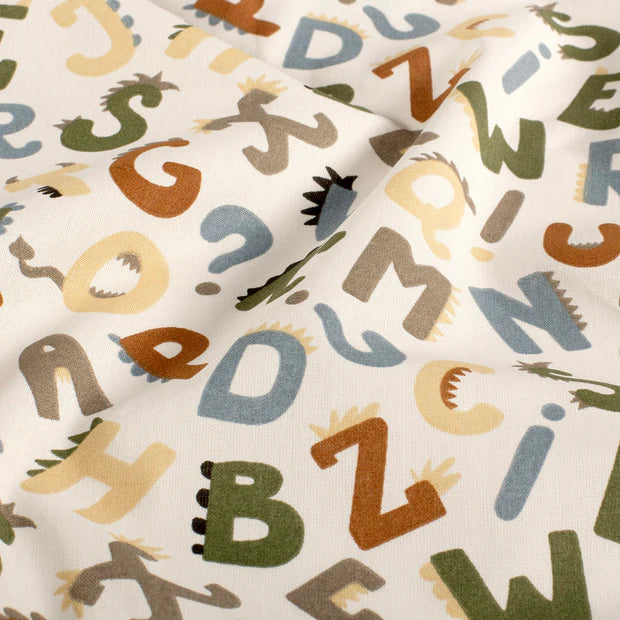 Cotton Poplin Printed Letters Off White