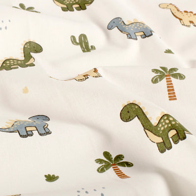 Cotton Poplin Printed Dinosaurs Off White