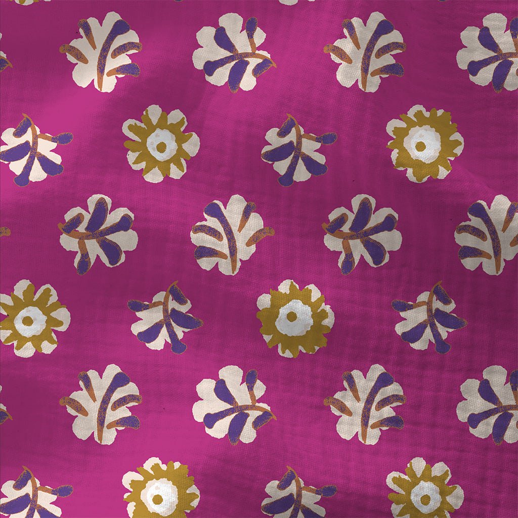 Double Gauze Printed Daia Violet / Mustard - Lametru.ro