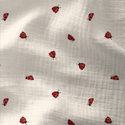 Double Gauze Printed Ladybug Ecru / Red - Lametru.ro