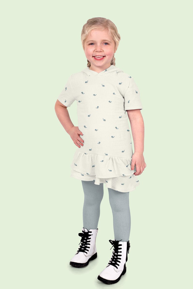 Double Gauze Printed Whales Off White - Lametru.ro