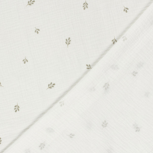 Double Gauze Printed Twigs Off White