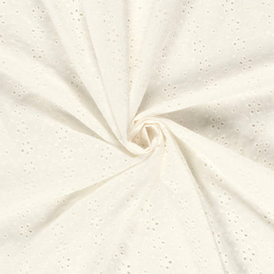 Cotton Poplin Embroidered Flowers Off White