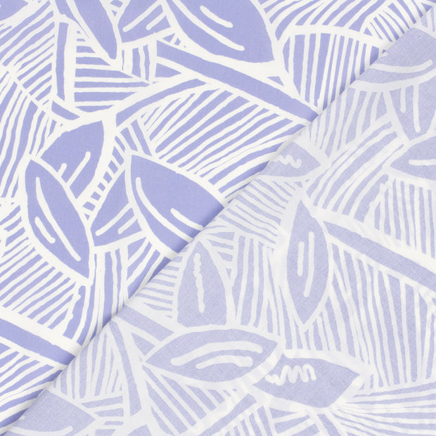 Cotton Satin Printed Leaves Lila