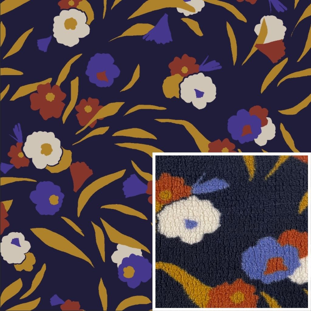 Printed Fleece Geoska Blue / Camel - Lametru.ro