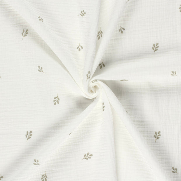 Double Gauze Printed Twigs Off White