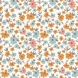 Cotton Poplin Printed Flowers Off White