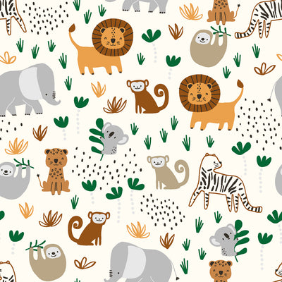 Cotton Poplin Printed Animals Off White