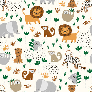 Cotton Poplin Printed Animals Off White