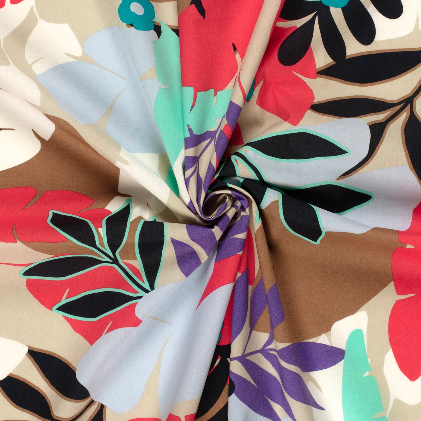 Cotton Satin Printed Abstract Dark Red