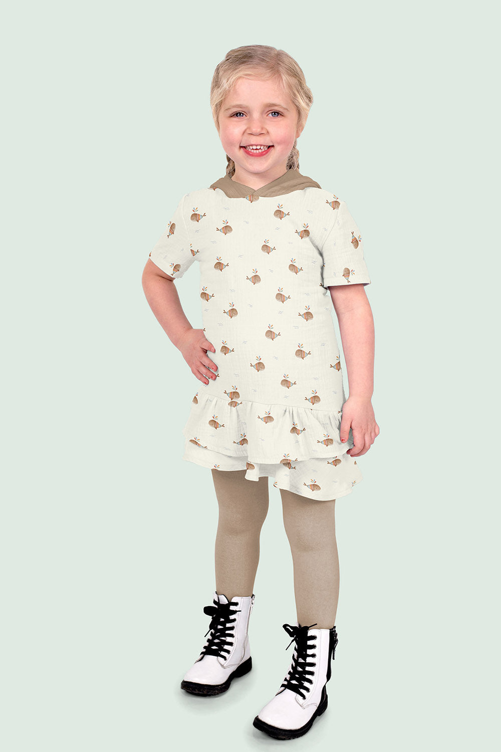 Double Gauze Printed Boho Whales Off White