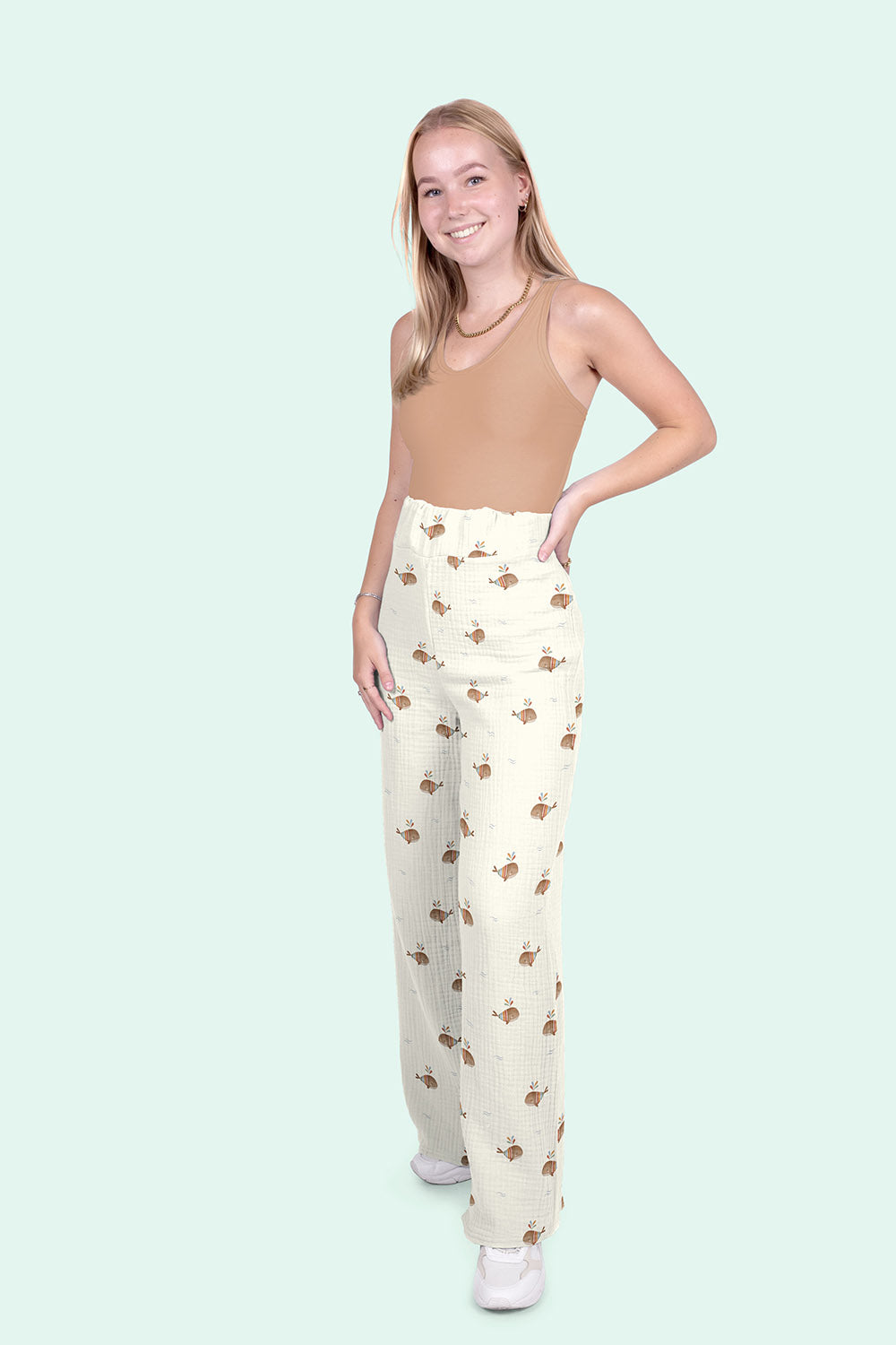 Double Gauze Printed Boho Whales Off White