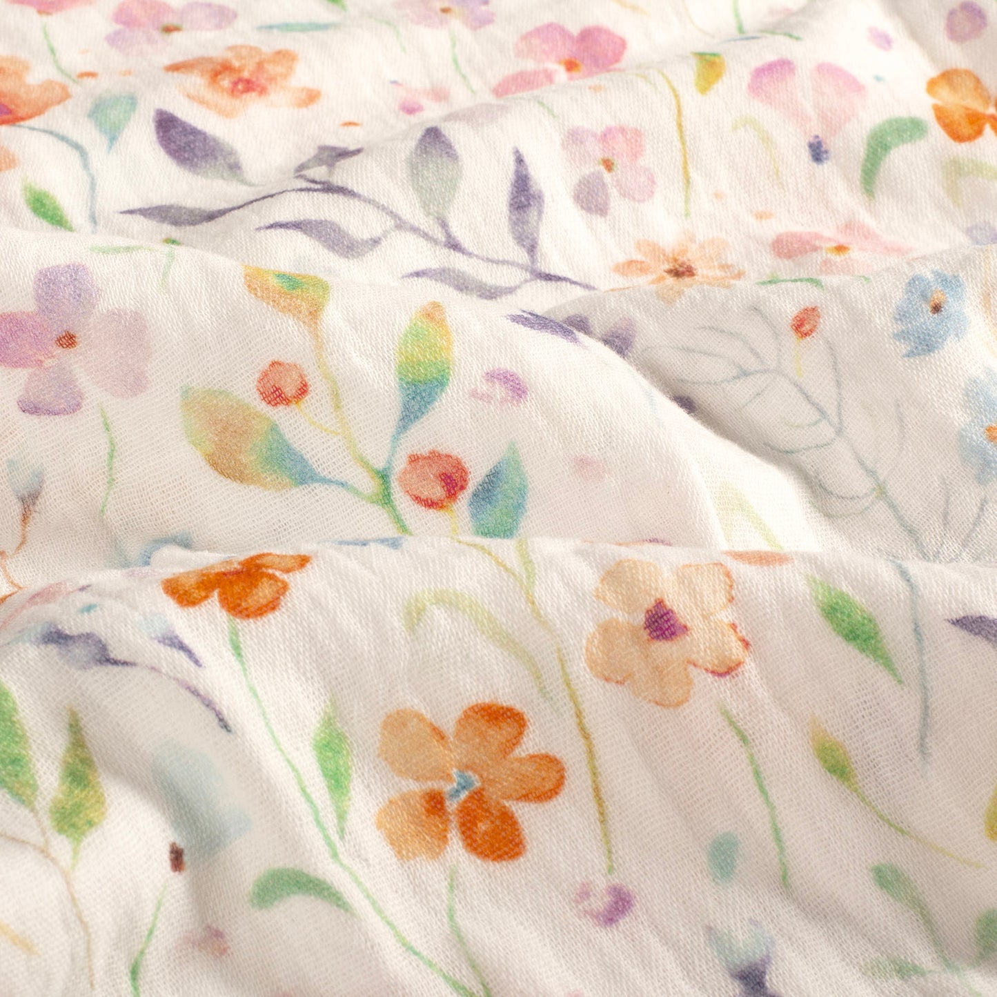 Double Gauze Printed Flowers Off White