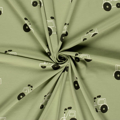 Cotton Jersey Printed Tractors Olive Green