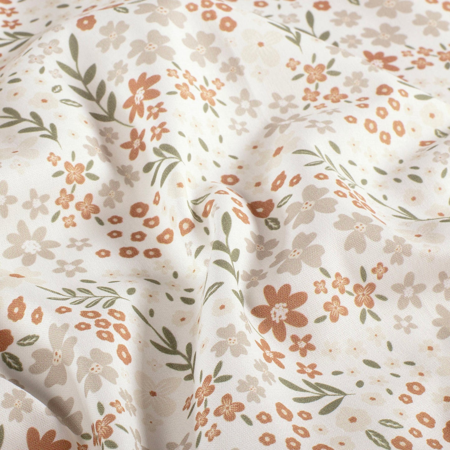 Cotton Poplin Printed Flowers Off White