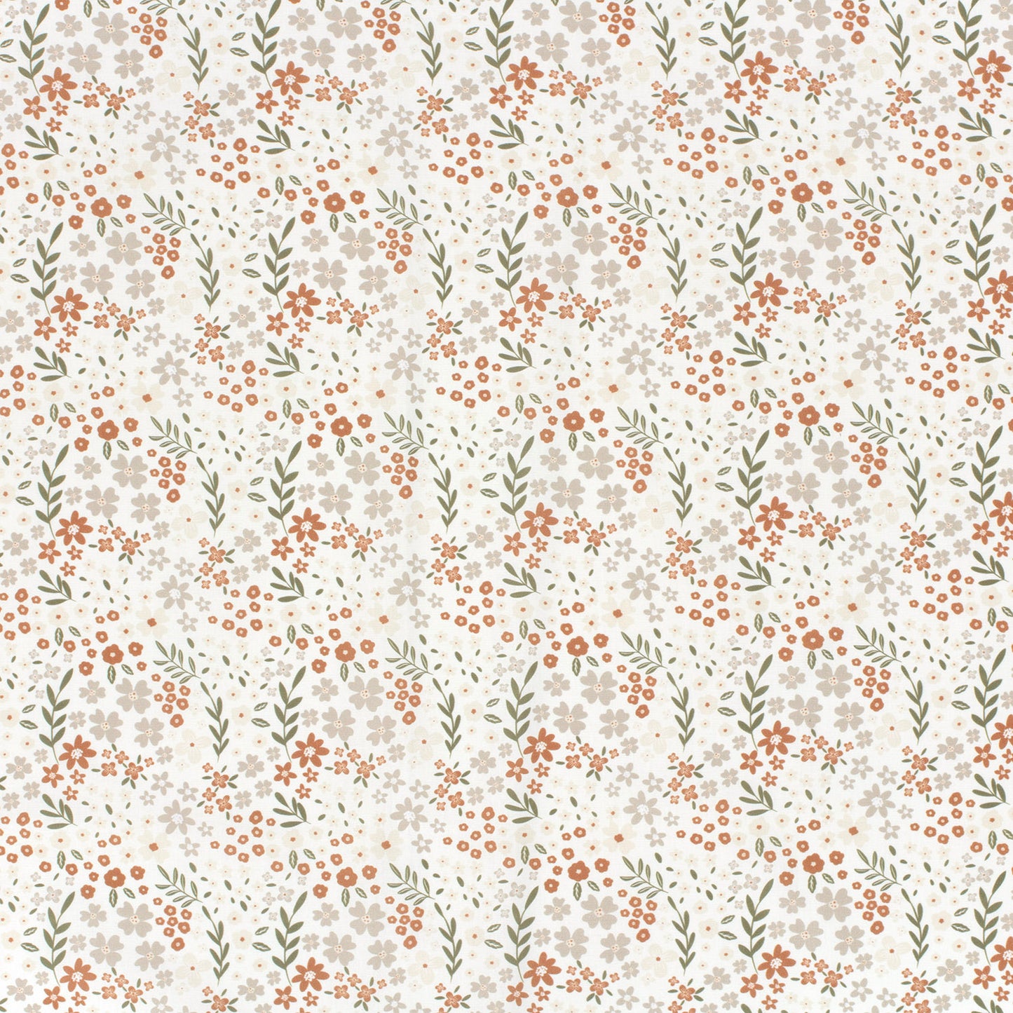 Cotton Poplin Printed Flowers Off White