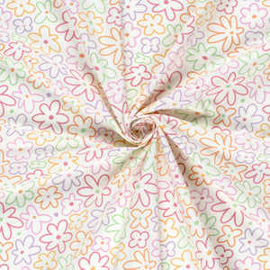 Cotton Poplin Printed Flowers Off White