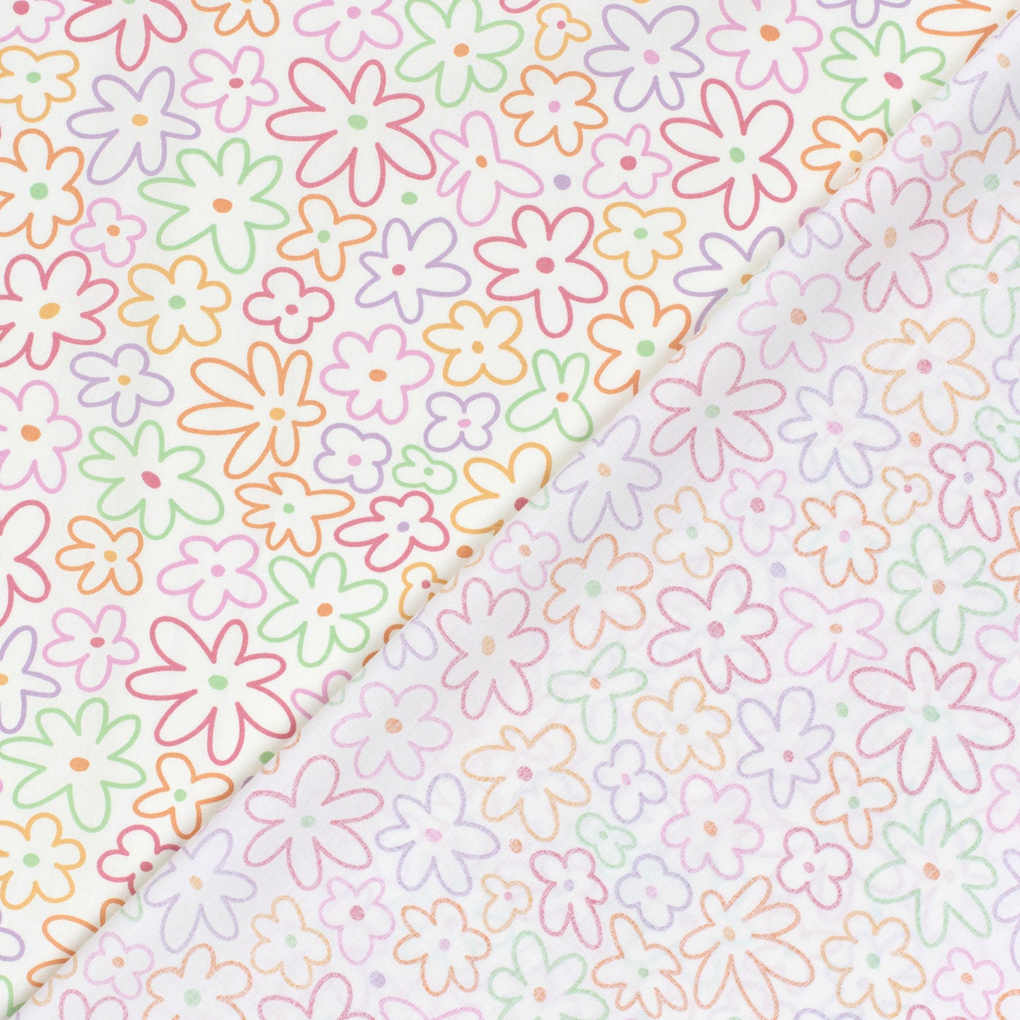 Cotton Poplin Printed Flowers Off White