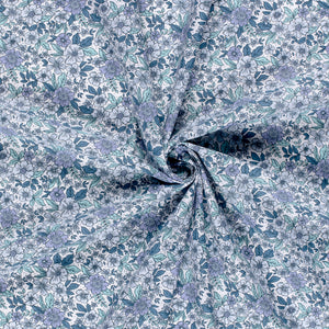 Cotton Poplin Printed Flowers Cobalt