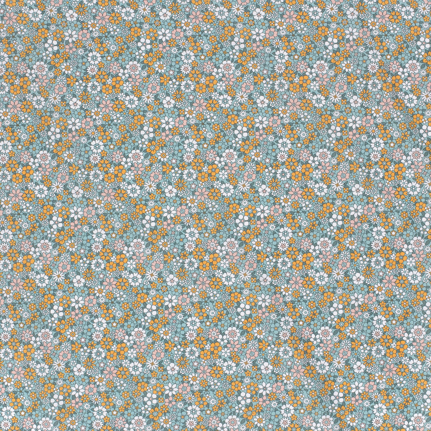 Cotton Poplin Printed Flowers Petrol