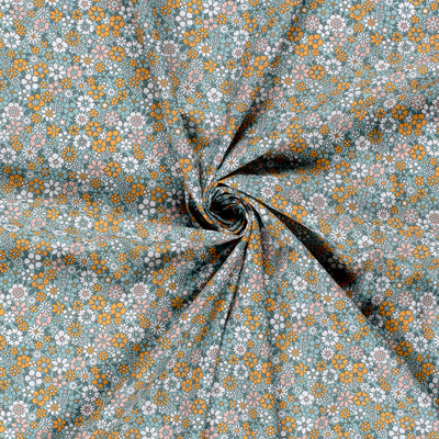 Cotton Poplin Printed Flowers Petrol