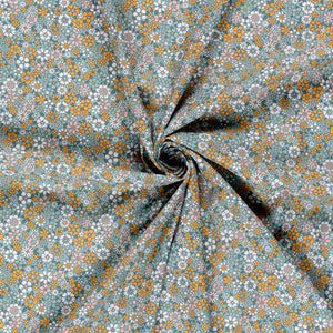 Cotton Poplin Printed Flowers Petrol