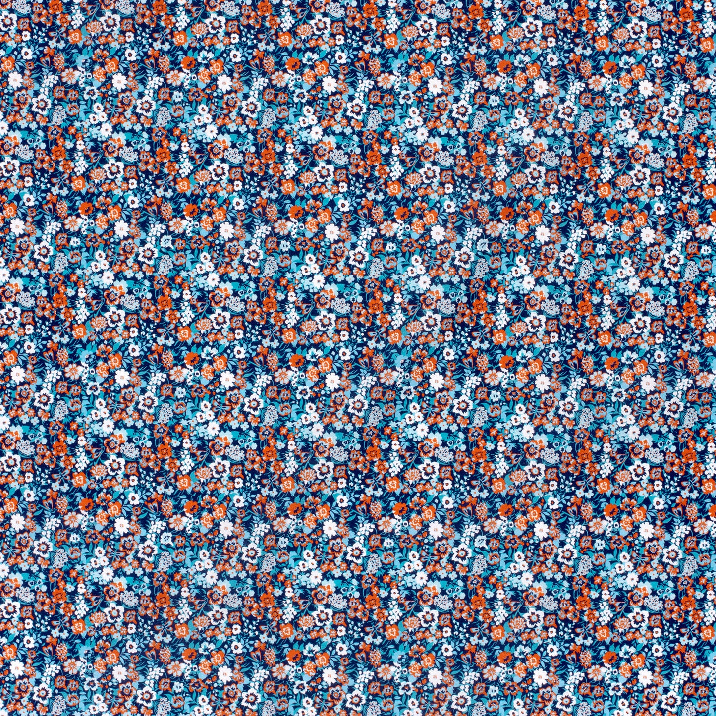 Cotton Poplin Printed Flowers Navy