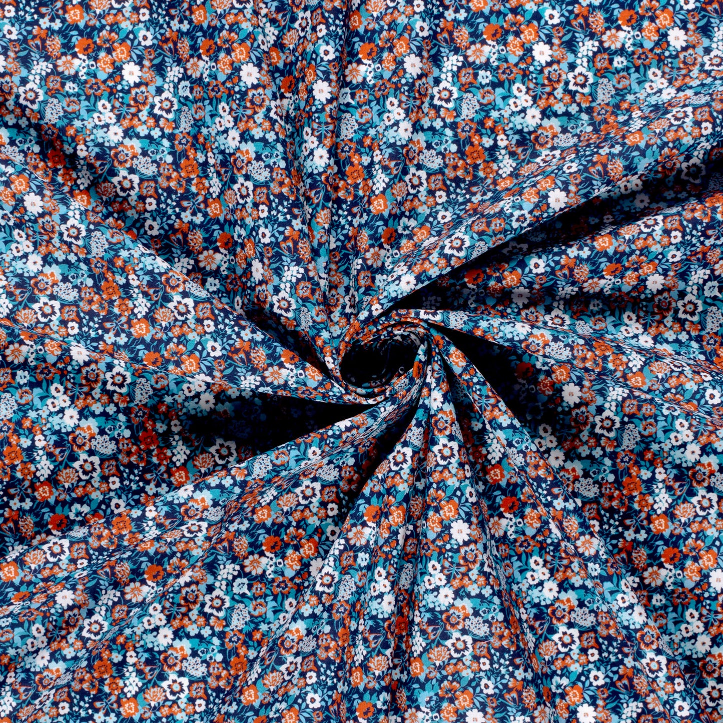 Cotton Poplin Printed Flowers Navy