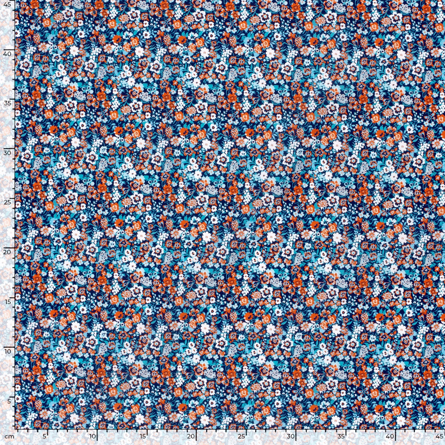 Cotton Poplin Printed Flowers Navy