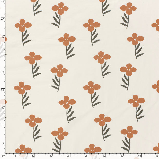 Cotton Jersey Printed Big Flowers Off White