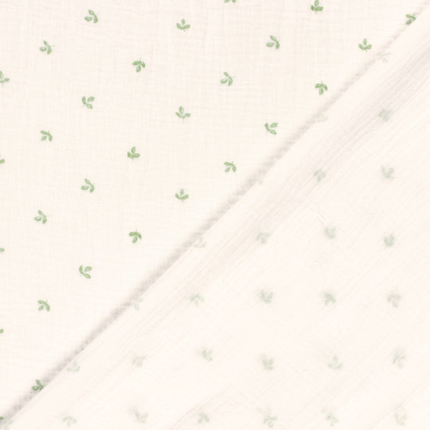 Double Gauze Printed Leaves Off White