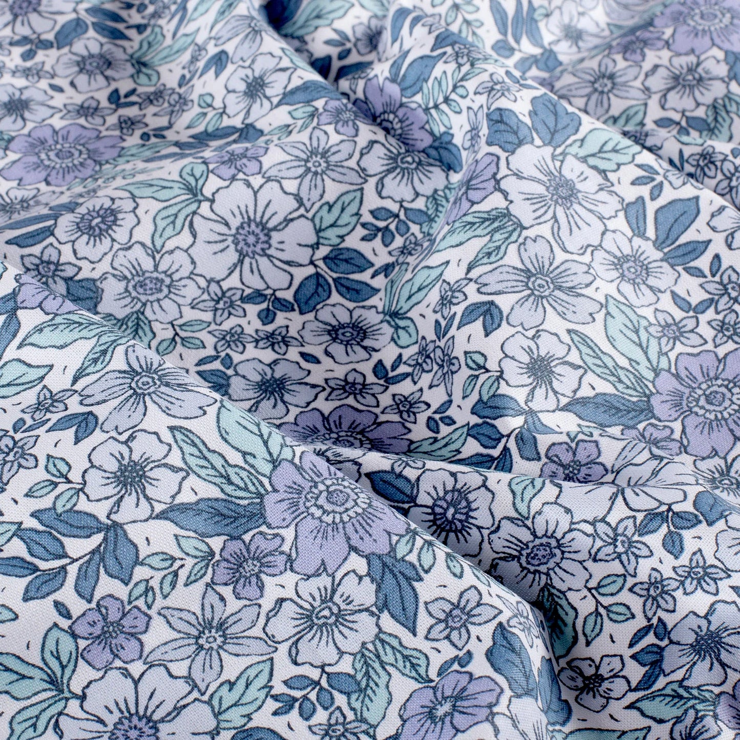 Cotton Poplin Printed Flowers Cobalt
