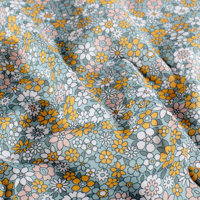 Cotton Poplin Printed Flowers Petrol