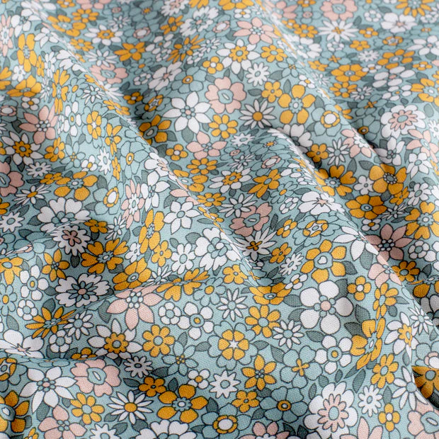 Cotton Poplin Printed Flowers Petrol