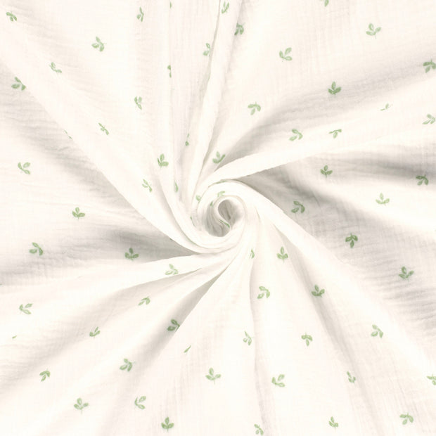 Double Gauze Printed Leaves Off White