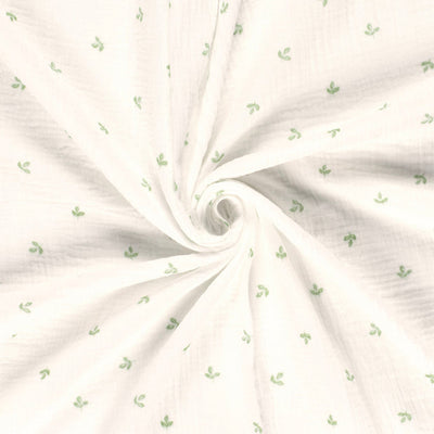 Double Gauze Printed Leaves Off White