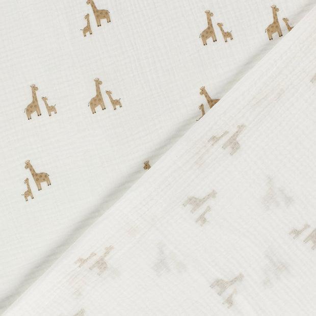 Double Gauze Printed Giraffes Off White