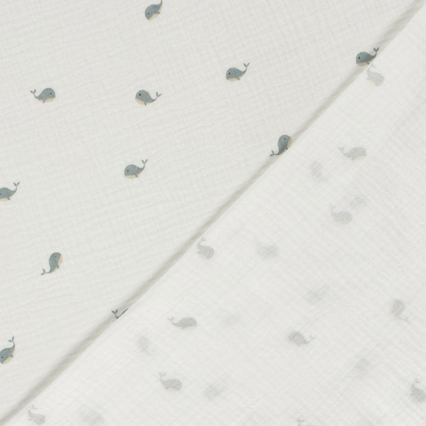 Double Gauze Printed Whales Off White