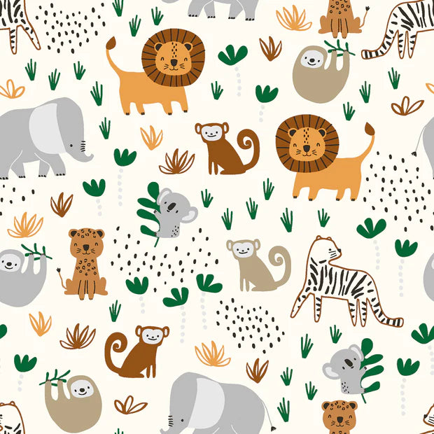Cotton Poplin Printed Animals Off White