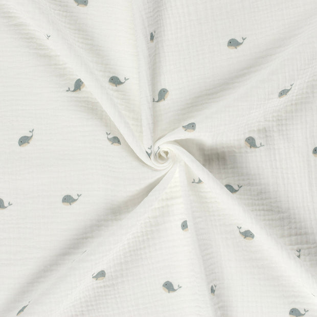 Double Gauze Printed Whales Off White