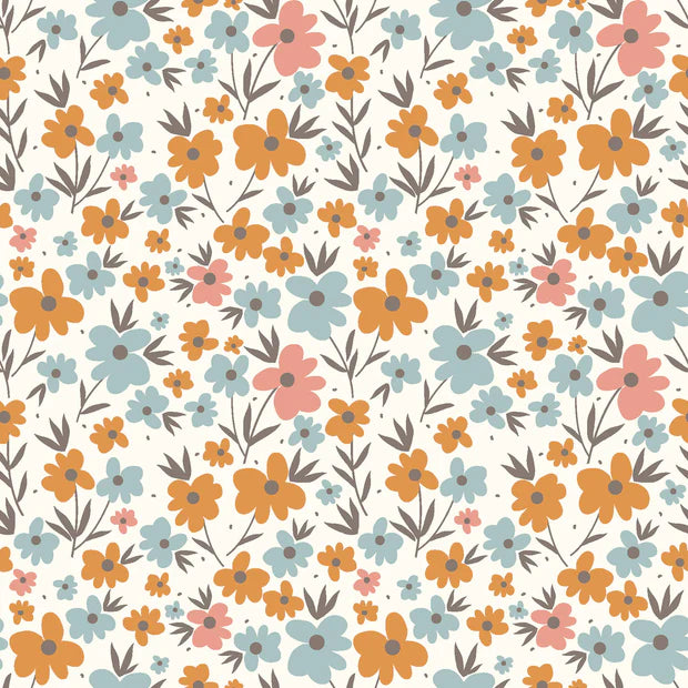 Cotton Poplin Printed Flowers Off White